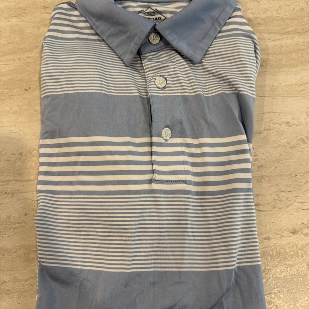 St. John’s Bay Quick Dri Polo Shirt Men’s Small Blue White Striped Golf